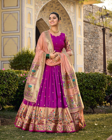 Designer Purple Color Jacquard Paithani Silk Lehenga Choli
