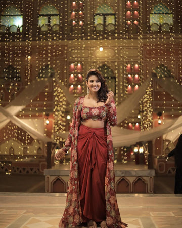 Red Floral Charm Three Piece Jacket Set