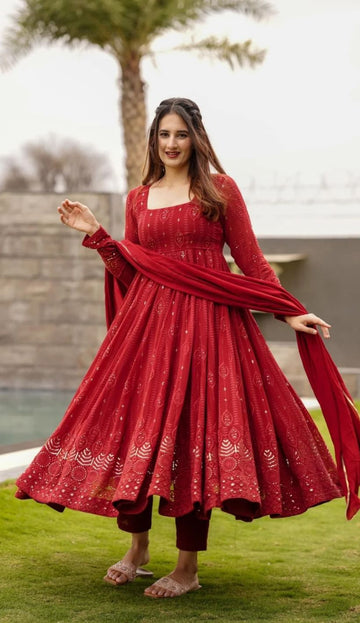 Lush Red Spark Anarkali Set