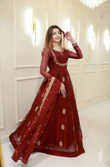 Exclusive Sequin Embroidered Georgette Gown with Dupatta | Party & Wedding Wear
