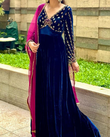 Gracious Blue Gown With Dupatta