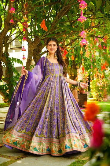 Statement-Making Anarkali Gown with Designer Lace Dupatta