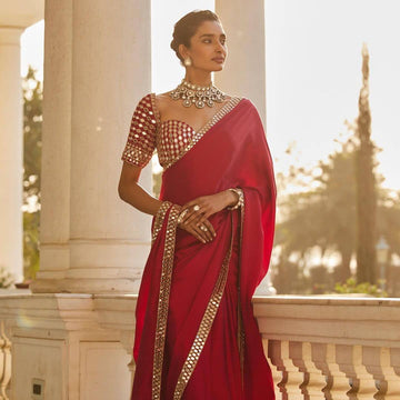 Pure Satin Silk Saree with Original Mirror & Embroidery Work