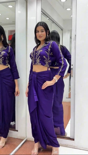 Festive Glow Reloaded: Two-Piece Dhoti Set with Sequin Charm