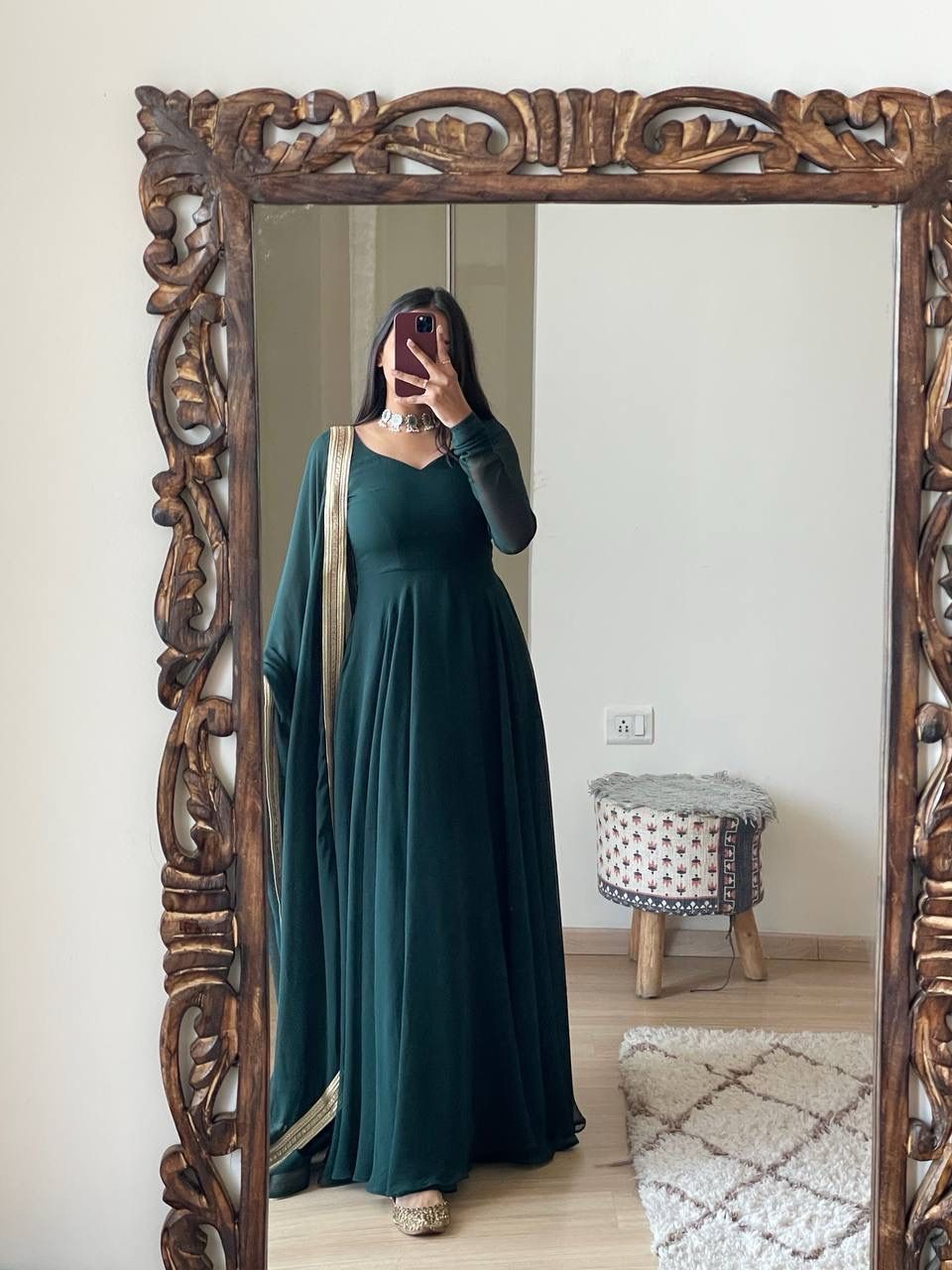 Graceful Monochrome Georgette Gown With Dupatta