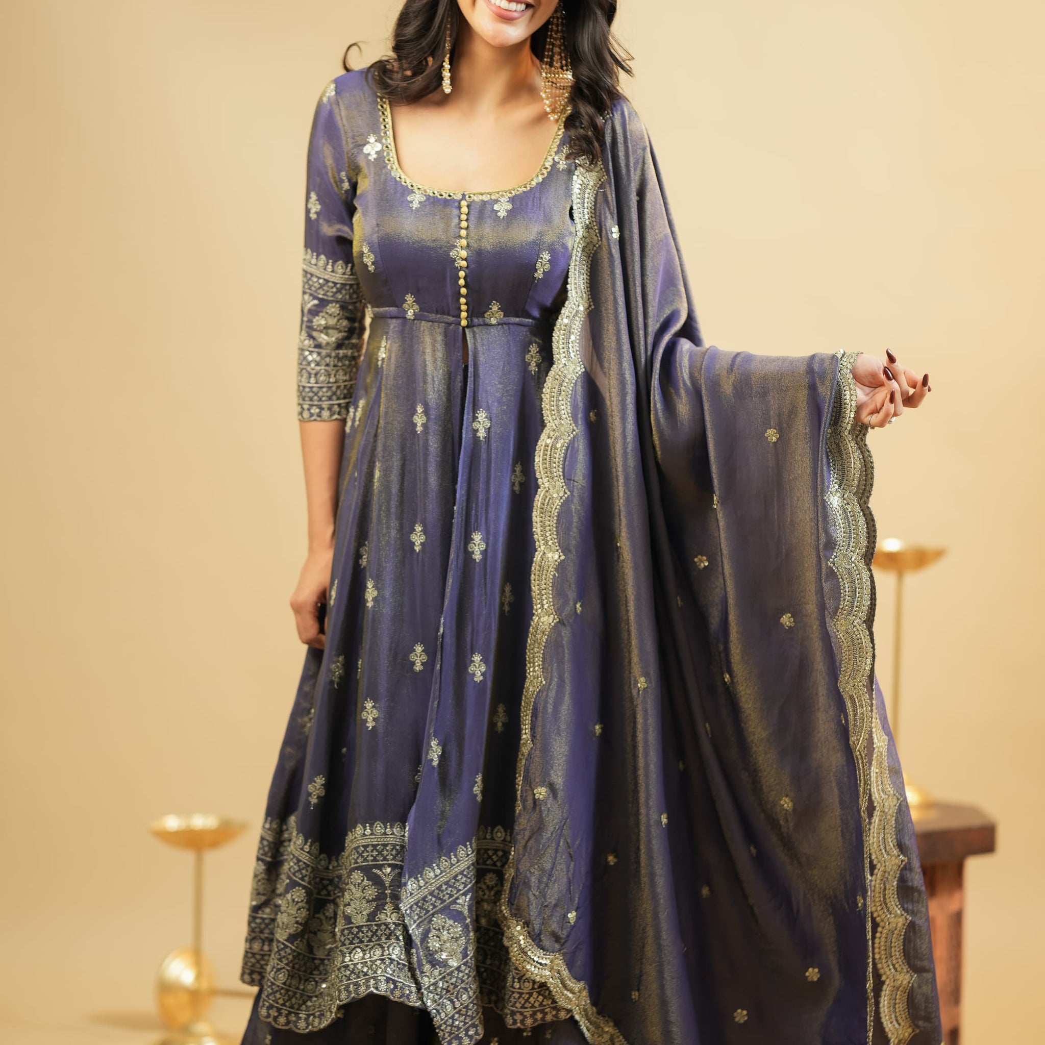 Aanya Royal Purple Festive Wear Anarkali Suit With Skirt