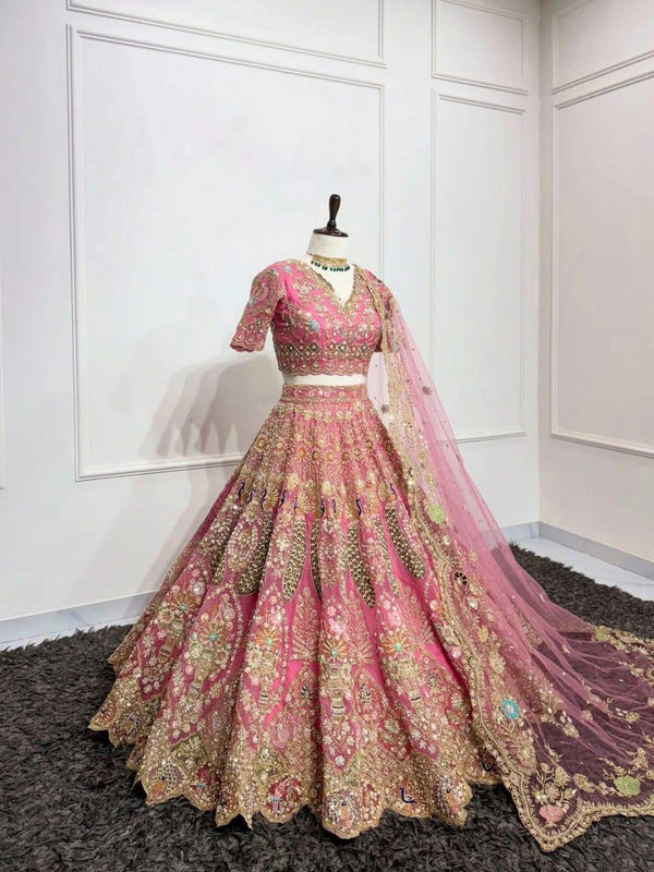 Heavy Butterfly Net Embroidery Sequence Work Lehenga with Blouse and Dupatta