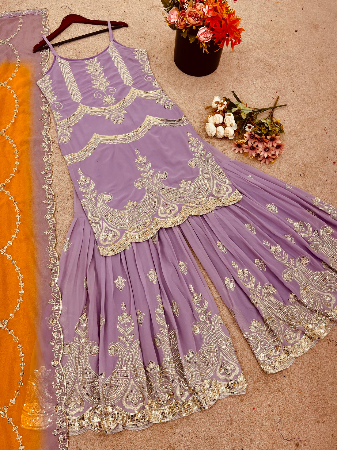 Premium Embroidered Georgette Sharara Set with Dupatta