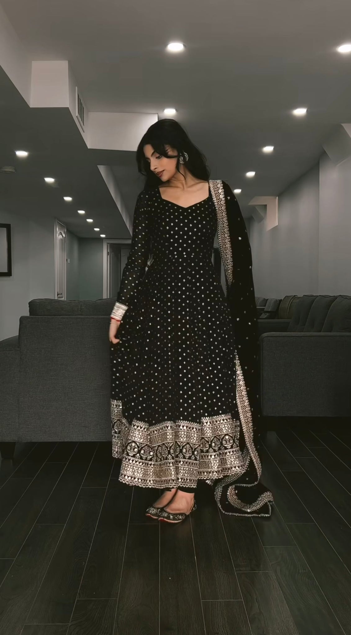 Outstanding Black Color Sequence Work Anarkali Gown