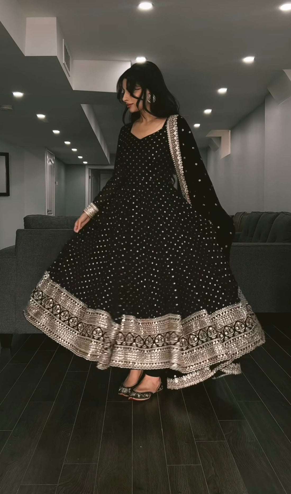 Outstanding Black Color Sequence Work Anarkali Gown