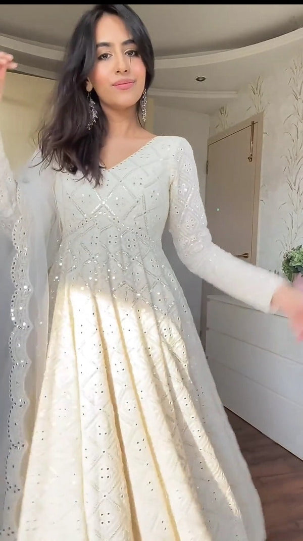 Anishka Lucknawi Embroidery Anarkali Suit Set(Full Stiched)