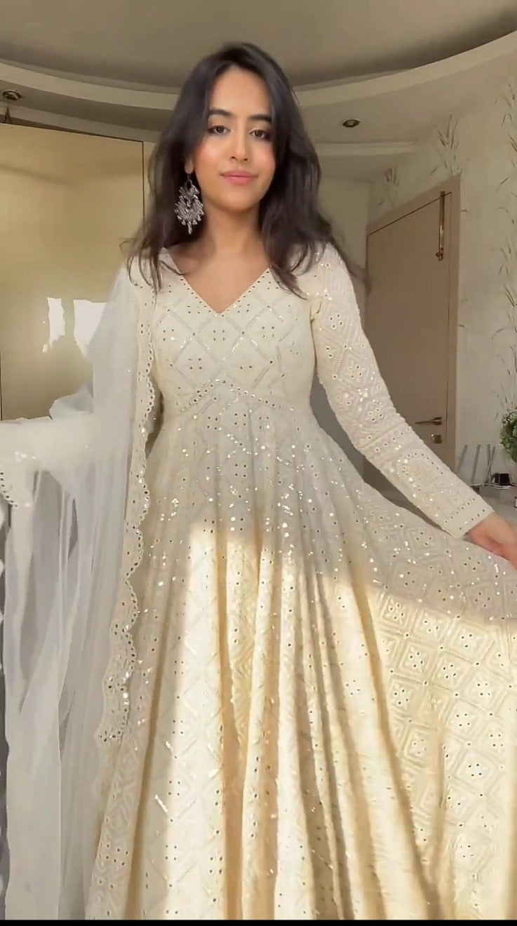 Anishka Lucknawi Embroidery Anarkali Suit Set(Full Stiched)