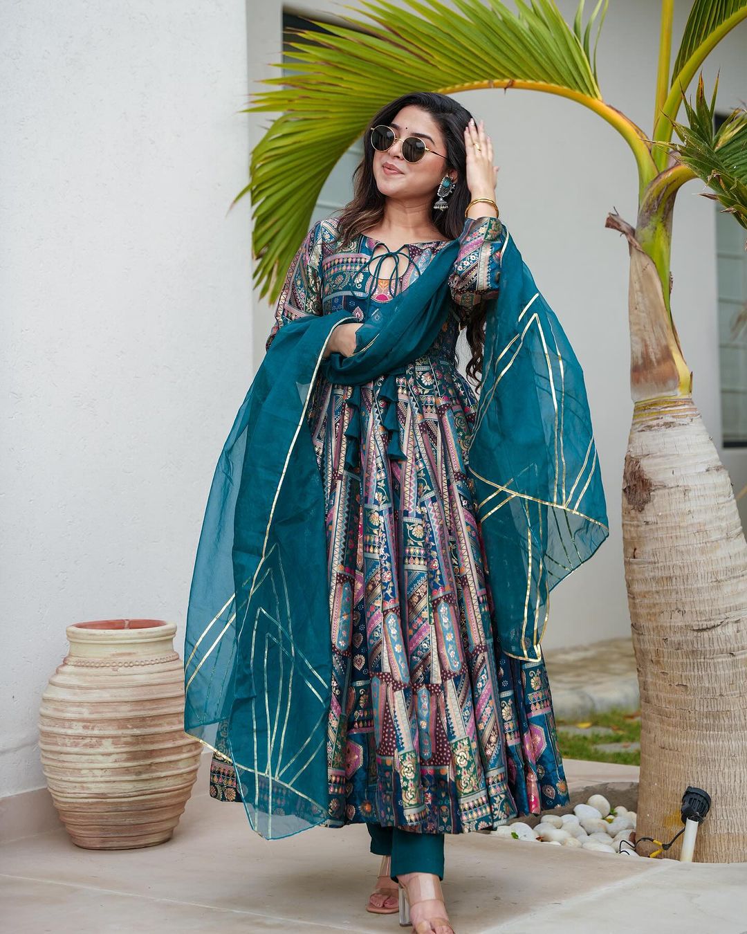Regal Teal Ethnic Anarkali Set