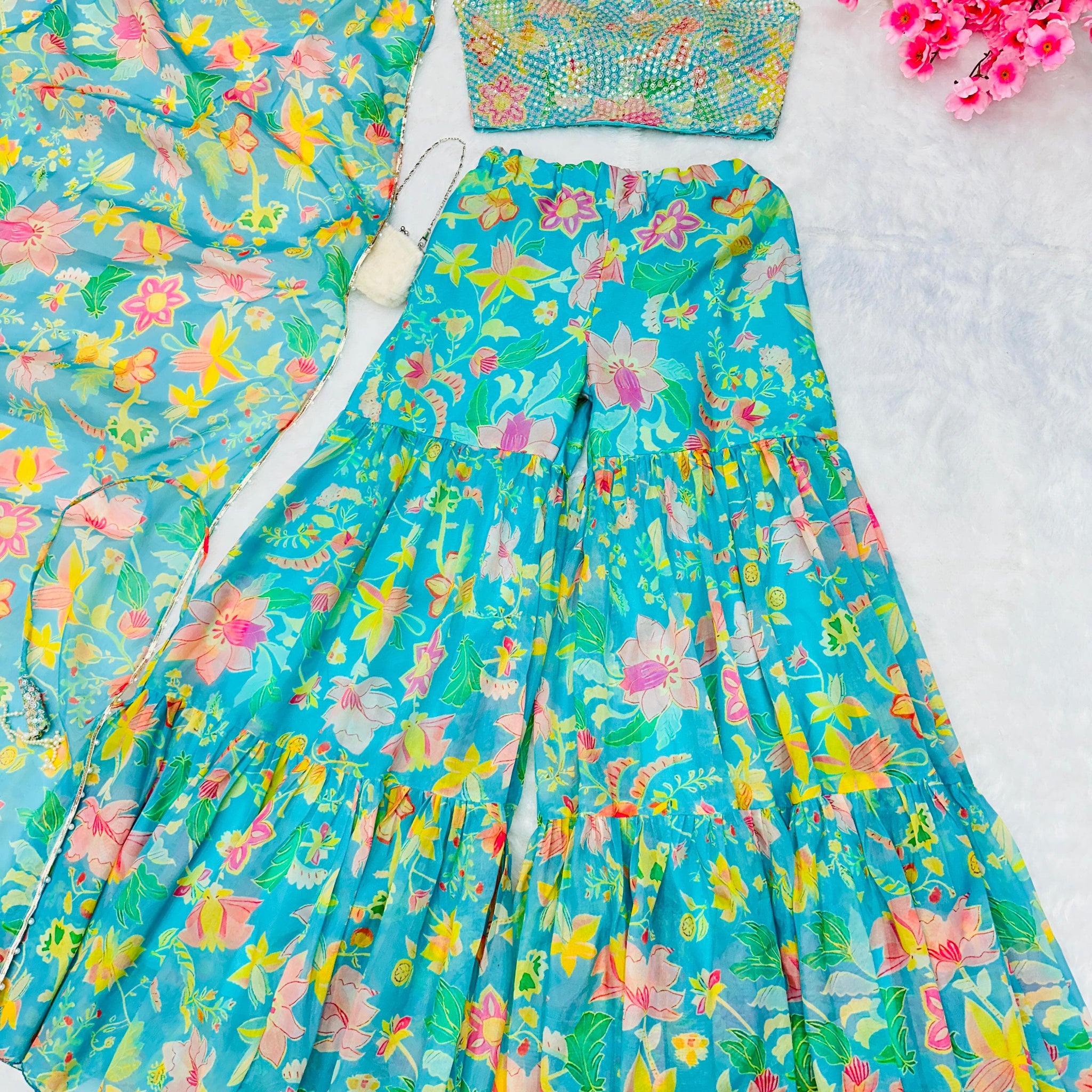 Floral Printed Pallazo Indo Western Outfit