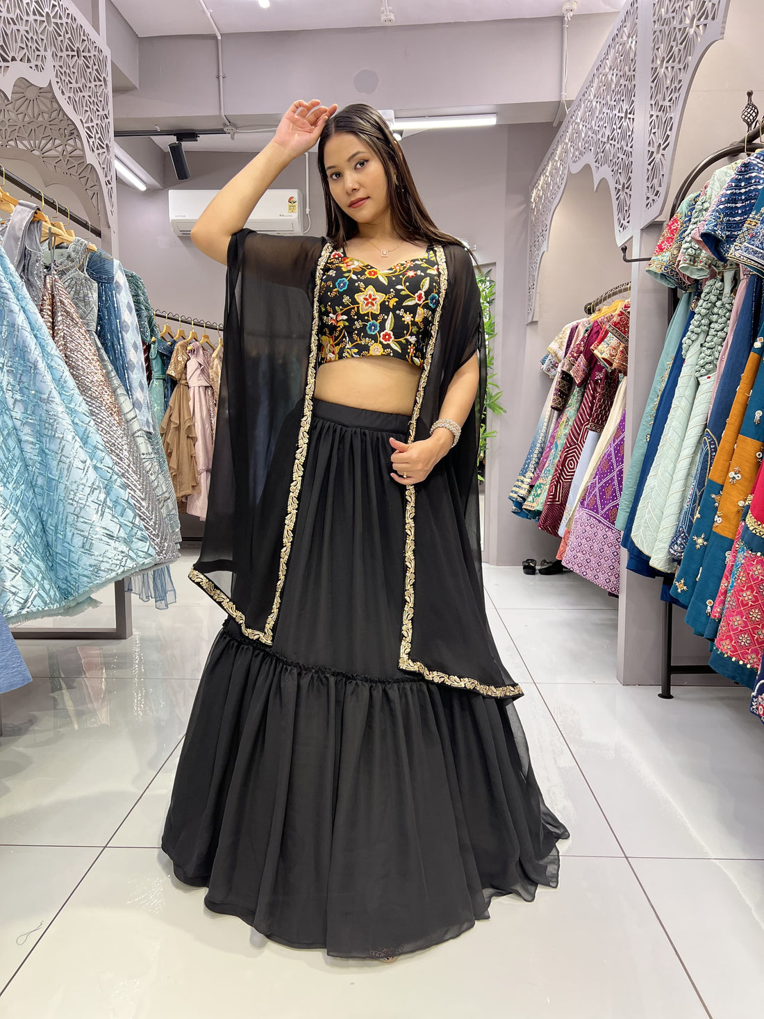 Modern Marvel Black Lehenga With Shrug
