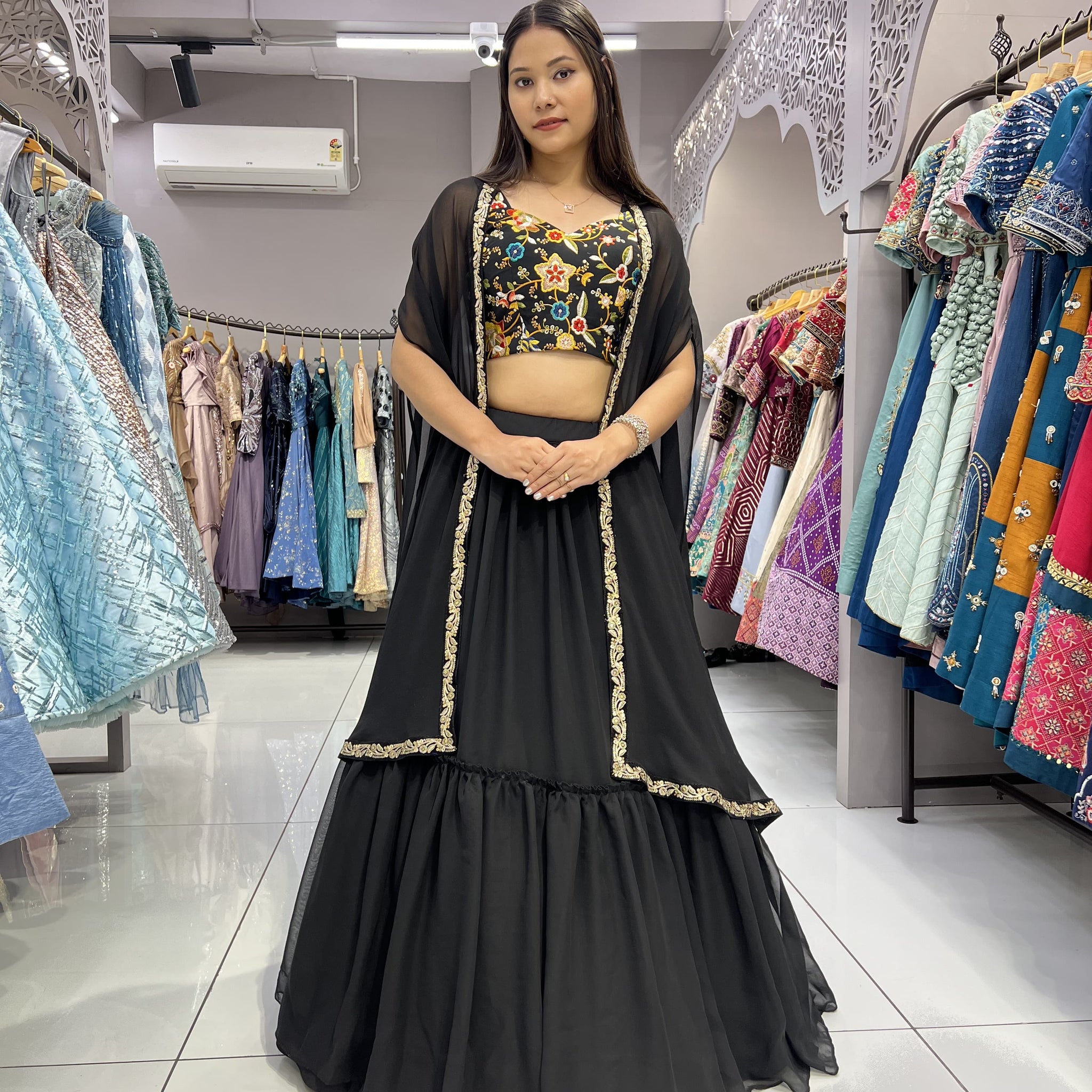Modern Marvel Black Lehenga With Shrug