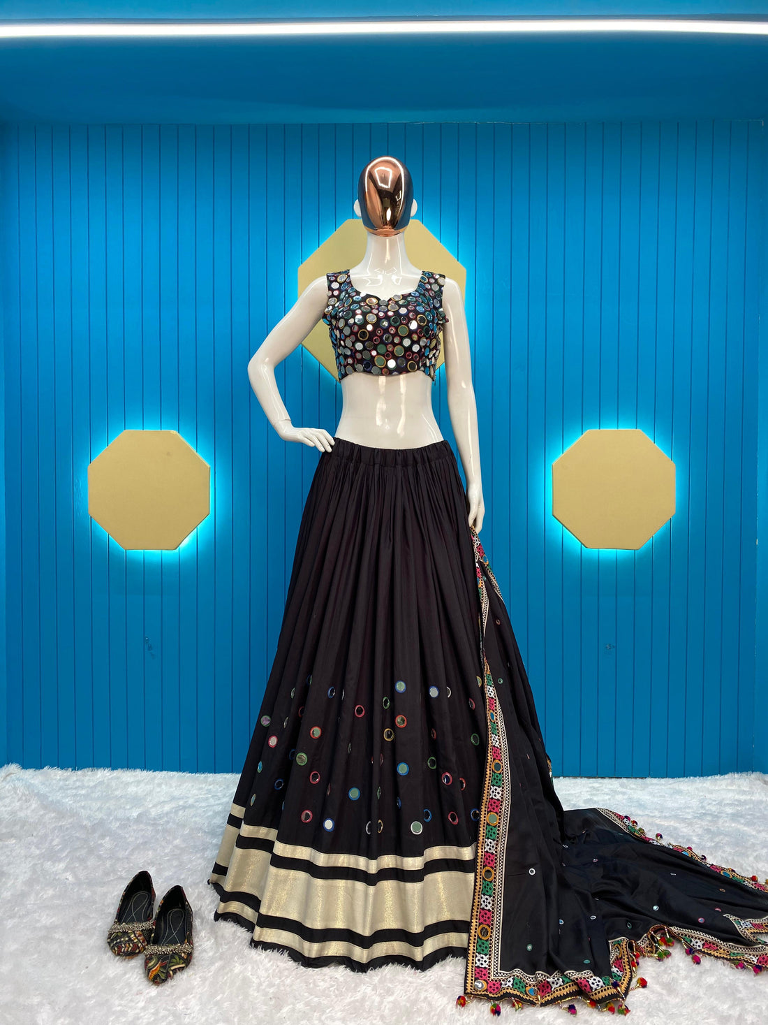 Keyya Black Mirror WorK Navratri Lehengha With Store Images
