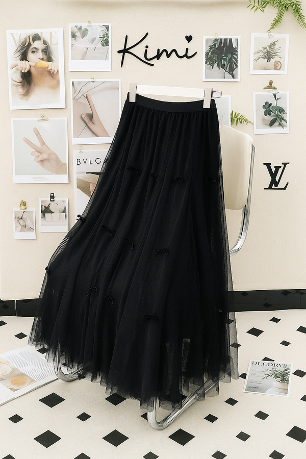 Autumn a-line skirt Bow Skirt – A-Line Mesh Umbrella Skirt for Spring