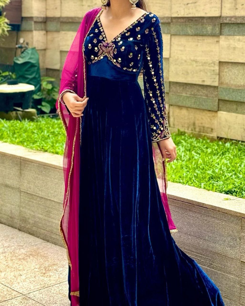 Gracious Blue Gown With Dupatta