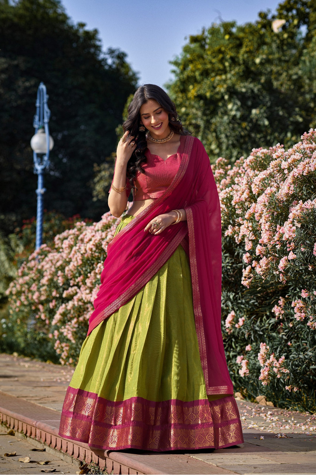 Pista Color Zari Weaving Work Kanchipuram South Culture
