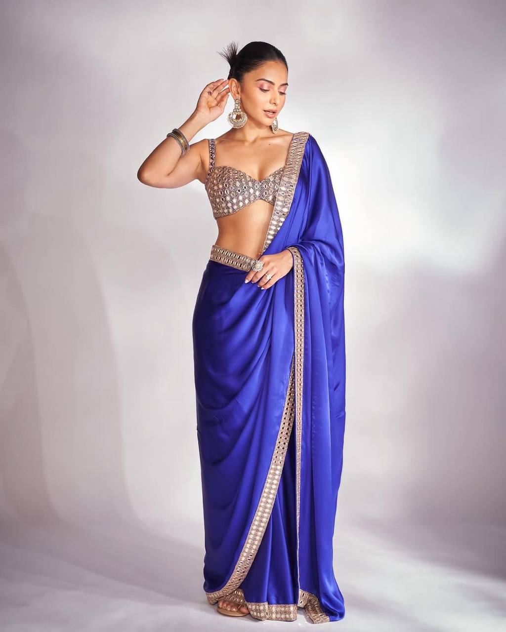 Pure Satin Silk Saree with Original Mirror & Embroidery Work