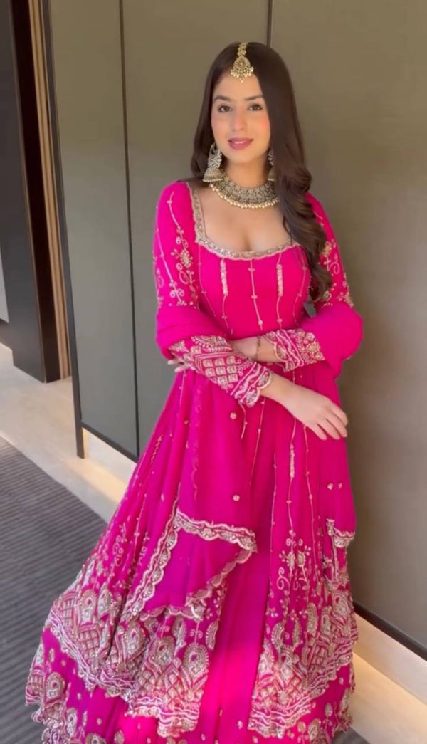 Indian Wedding Wear Embroidered Pink Anarkali Dress