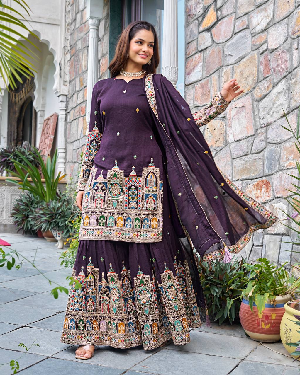 New Designer Collection In Pure Chinnon With Heavy Embroidery Coding Dori-Sequence Work Top-Bottom And Dupatta Set Fully Stitched Ready To Wear